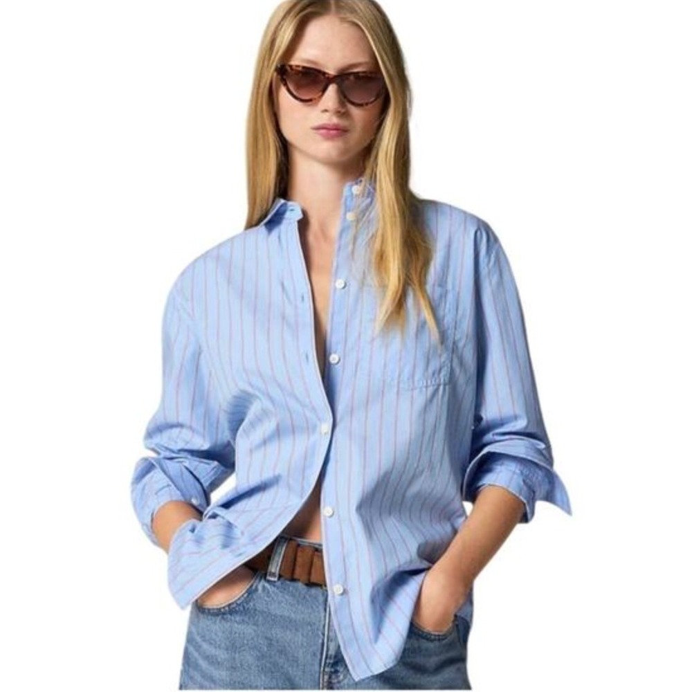 2025 J. Crew Womens Garçon Shirt in Striped Cotton Poplin Size 6 Office Career